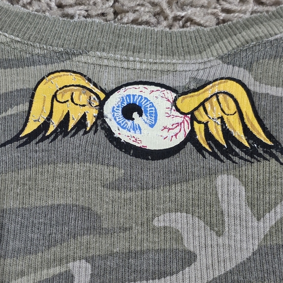 NWOT Von Dutch Deconstructed Camo Top Ribbed Scoop Neck Baby Tee Y2K 2000s Style - Picture 7 of 8